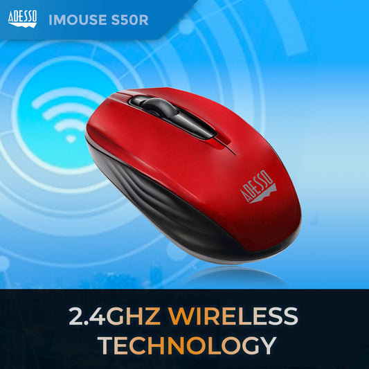 Adesso Mouse Wireless Mini S50R Portable 3 Buttons up to 1200dpi PC/Mac - Red - product image 2 of 5