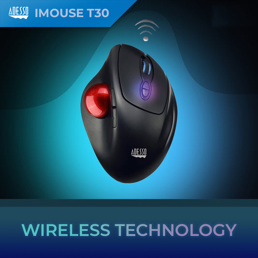 Adesso Trackball Mouse Wireless Ergonomic iMouse T30 7 Buttons Programmable Ball left up to 4800dpi PC/Mac - Black - product image 2 of 5