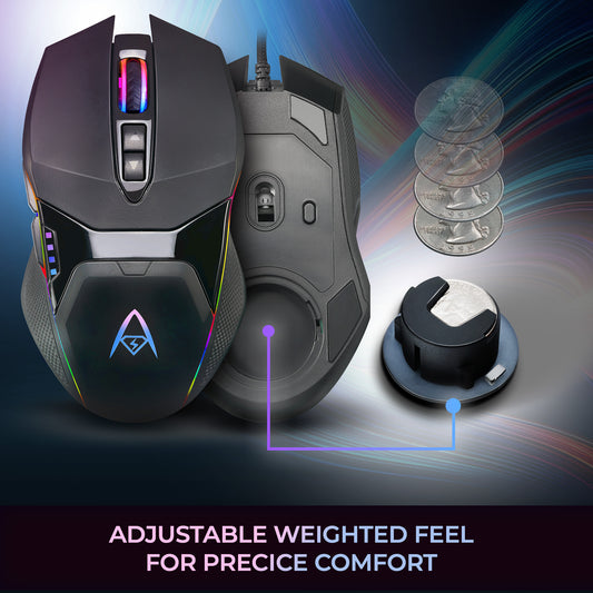 Adesso Gaming Mouse Wired X5 6 Button Illuminated Multi-Coloured lights up to 6400dpi Ambodextrous PC/Mac - Black - product image 2 of 5