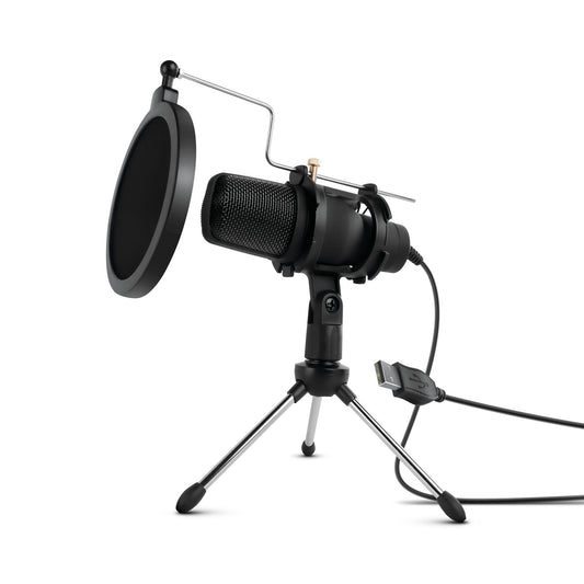 HyperGear Vlogging Microphone Pro Audio Condenser Sound Advantage Noise Reduction Dual Layer Pop Filter Adjustable Tripod USB-A PC/Mac/Linux - Black - product image 1 of 5