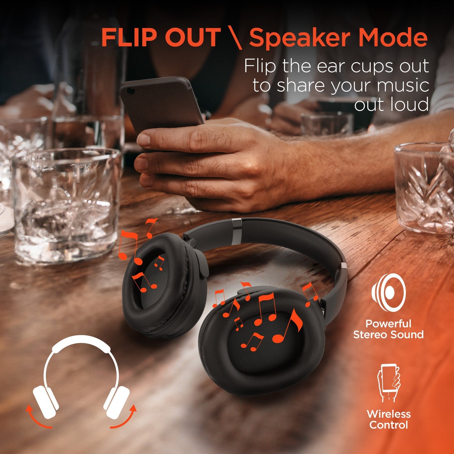 HyperGear HyperGear Bluetooth Headphones & Speakers 2-in-1 Design Flip Out to Create Speakers 3W Dynamic Bass Mic Over Ear