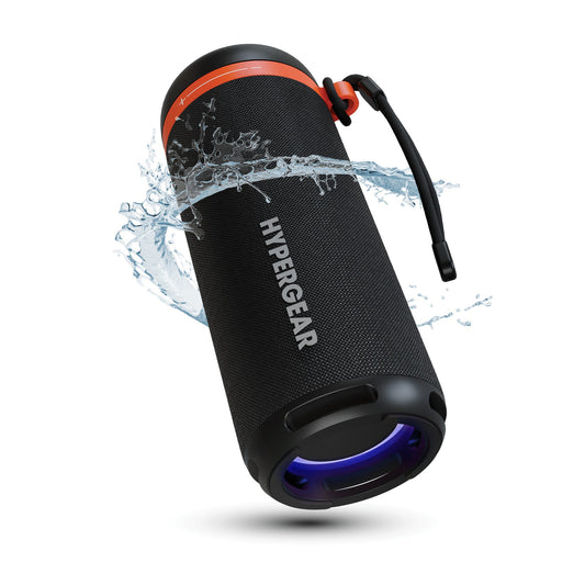 HyperGear Speaker Bluetooth SoundTower 10W Multicolor LED Light Ring IPX4 Waterproof Rapid Recharge HD Sound & Bass 8Hrs Battery Life - Bluetooth / USB Drive / FM Radio inputs - Black