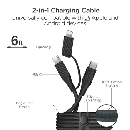HyperGear HyperGear Charging Kit 3-in-1 2 Port 30W 1x USB-C 1x USB-A Compact Wall Charger - 6ft USB-C/Lightning to USB-C -