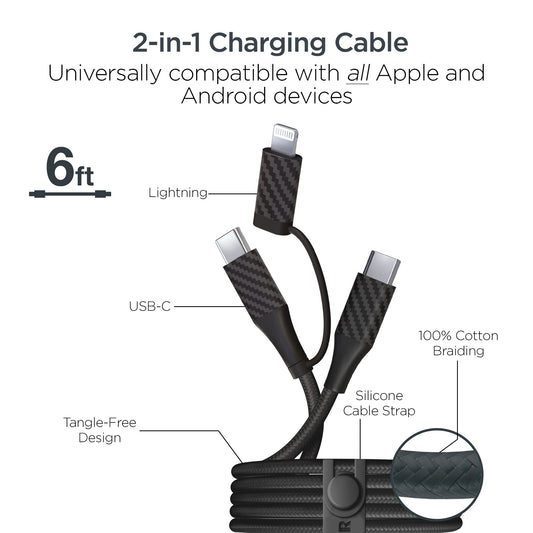 HyperGear HyperGear Charging Kit 3-in-1 2 Port 30W 1x USB-C 1x USB-A Compact Wall Charger - 6ft USB-C/Lightning to USB-C - Ca