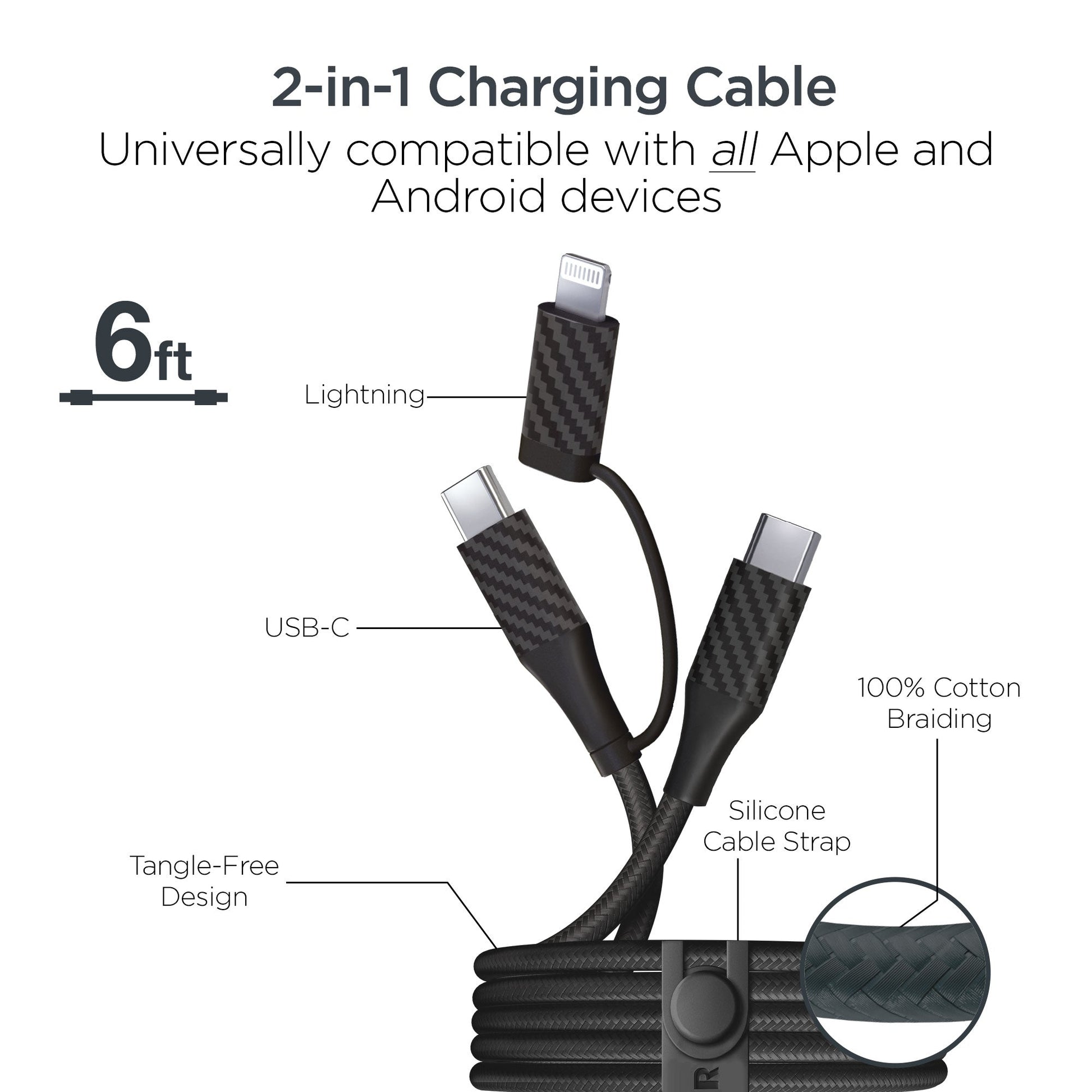 HyperGear HyperGear Charging Kit 3-in-1 2 Port 30W 1x USB-C 1x USB-A Compact Wall Charger - 6ft USB-C/Lightning to USB-C -
