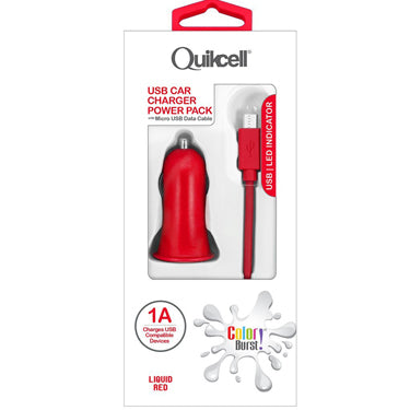 Colour Burst Car Charger 1 Amp 1 Port USB-A with Micro USB 3ft Cable - Red