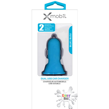 Colour Burst Car Charger 2.1 Amp 2 Port USB-A - Blue