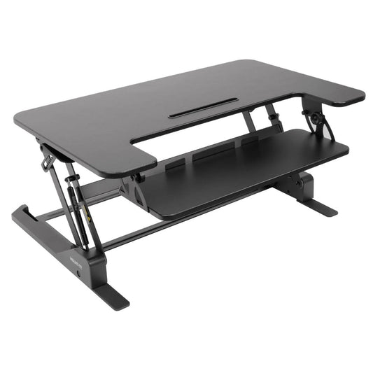 Mount-It! Sit Stand Desk Wide 22In for Dual Monitors 36.5In Long Gas Spring Height Adjustable up to 43In Ergonomic Keyboard Tray 33lb Max Weight - Black