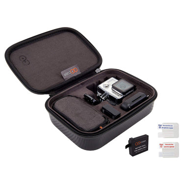 GoCase Hero4 GoPro Starter Kit hardshell Action Cam water resistant case with molded insert for GoPro HERO4, waterproof zipper and removable pouch 90 Min Battery & Lens Protect