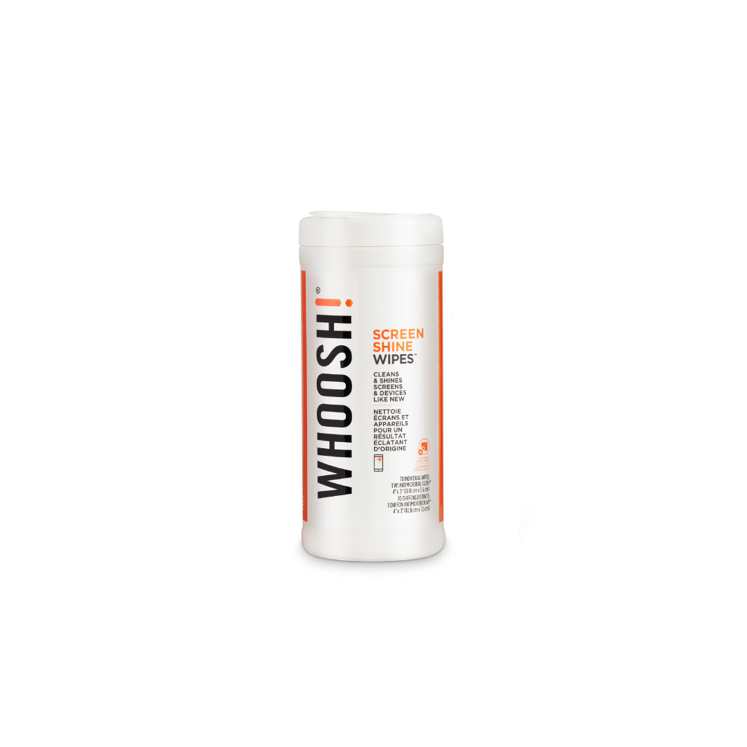 Whoosh Whoosh! Screen Shine Wipes 70 Wipes Canister + Cloth Non-Toxic Alcohol & Ammonia Free Formula (SKU: 47980)