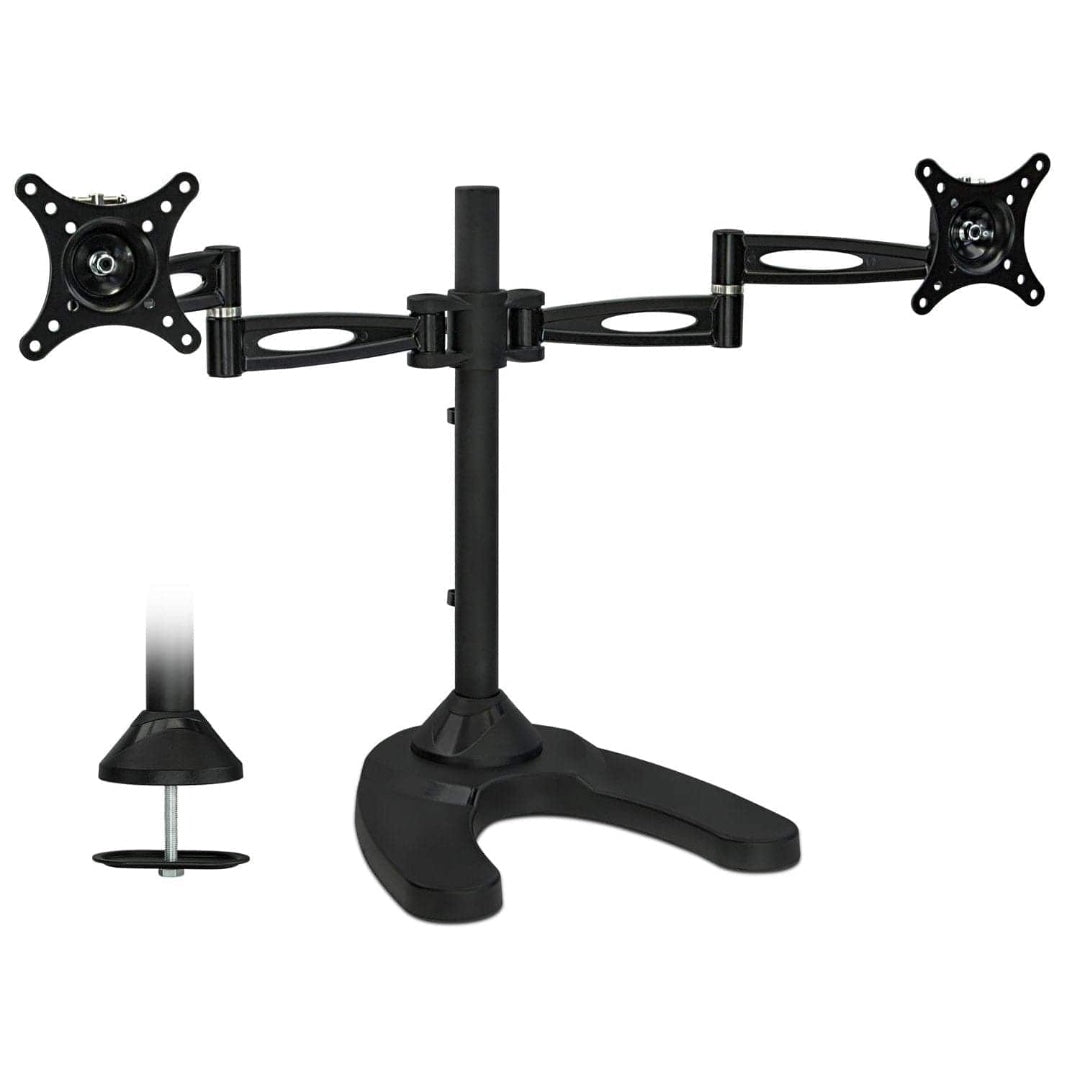 Mount-It! Dual Monitor Desk Stand Full Motion Articulating Arms up to 27 in 22 lbs per Arm Tilt & Rotate 360 Powder Coated Heavy Duty Steel - Black