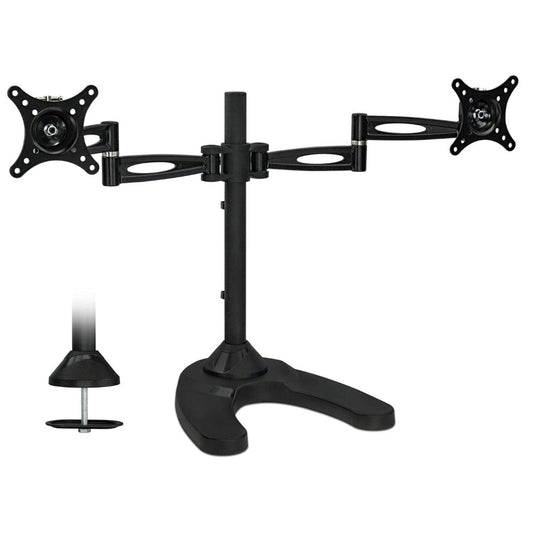 Mount-It! Dual Monitor Desk Stand Full Motion Articulating Arms up to 27 in 22 lbs per Arm Tilt & Rotate 360 Powder Coated Heavy Duty Steel - Black