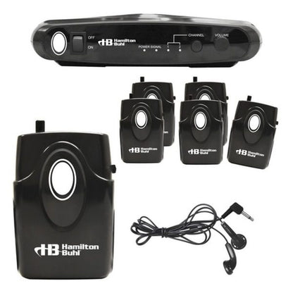 HamiltonBuhl ALS700 Assistive Listening Dual Frequency System - up to 150 ft (includes Transmitter, 6 Receivers & 6 Earbuds, Carry Case)