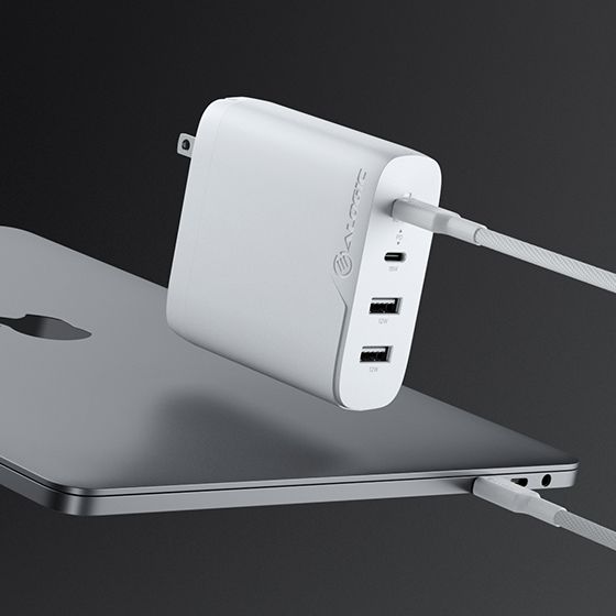 Alogic Wall Charger 4 Port 100W GaN PD 2x USB-C (65-100W + 18W)+ 2x USB-A (both 12W) with 6ft USB-C to USB-C 100W Cable - White - product image 5 of 5