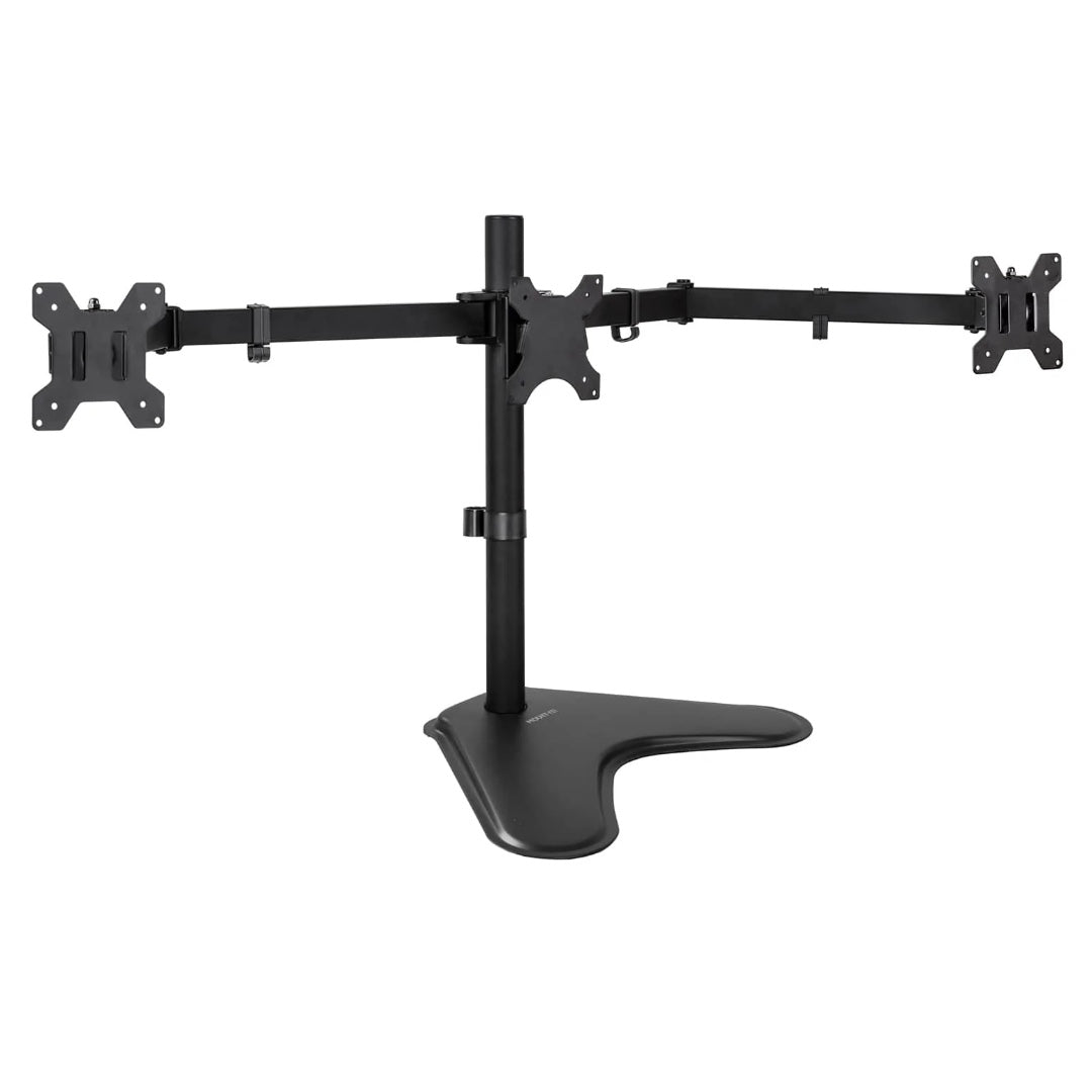 Mount-It! Triple Monitor Desk Stand Up to 27 In Monitors 15.4 lbs per Arm Tilt and Swivel Integrated Cable Management Steel Construction - Black