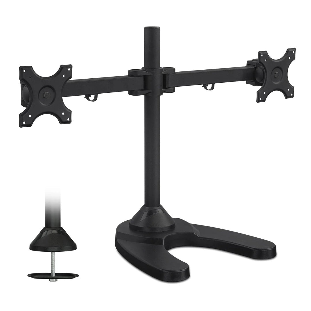 Mount-It! Dual Monitor Desk Stand up to 24 In 22 lbs Heavy Duty Steel Tilt Swivel Rotate - Black