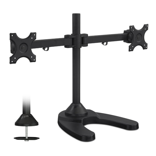 Mount-It! Dual Monitor Desk Stand up to 24 In 22 lbs Heavy Duty Steel Tilt Swivel Rotate - Black