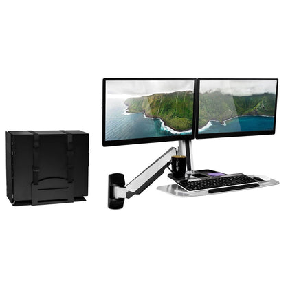 Mount-It Mount-It! Sit Stand Workstation Wall Mounted with Dual Monitor & Keyboard Tray Gas Spring Includes CPU Wall Mount