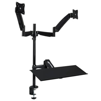 Mount-It Mount-It! Sit Stand Desk with Dual Monitor Mount up to 27In Monitors Heavy Duty Steel with Keyboard Mouse Tray Desk 