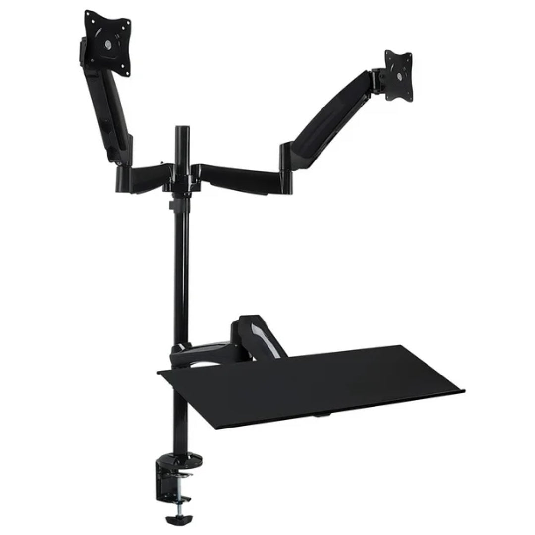 Mount-It Mount-It! Sit Stand Desk with Dual Monitor Mount up to 27In Monitors Heavy Duty Steel with Keyboard Mouse Tray Desk 