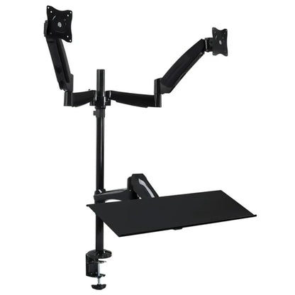 Mount-It Mount-It! Sit Stand Desk with Dual Monitor Mount up to 27In Monitors Heavy Duty Steel with Keyboard Mouse Tray Desk 