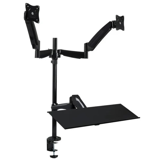 Mount-It Mount-It! Sit Stand Desk with Dual Monitor Mount up to 27In Monitors Heavy Duty Steel with Keyboard Mouse Tray Desk 