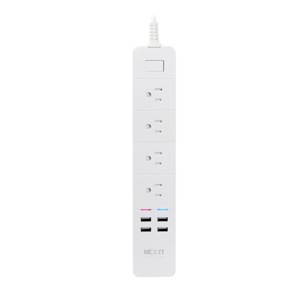 Nexxt Smart Home WiFi Surge Protector 900 Joules 4 Outlets & 4 USB Ports Voice Control Alexa & Google White 6ft Power Cord