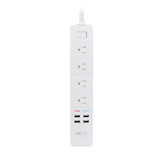 Nexxt Smart Home WiFi Surge Protector 900 Joules 4 Outlets & 4 USB Ports Voice Control Alexa & Google White 6ft Power Cord