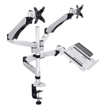 Mount-It Mount-It! Dual Monitor Mount Desk Clamp with Vented Laptop Tray Up to 27 In Monitors Heavy Duty Aluminum Full Motion