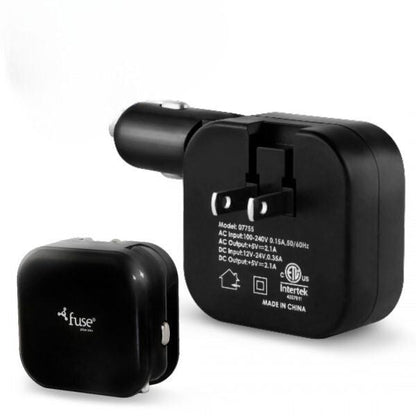 Fuse Fuse 2 in 1 Wall and Car Charger 2 Port USB-A 2.1 Amp Foldable Prongs & Cigarette Lighter Adapter (UPC: 842935077555)
