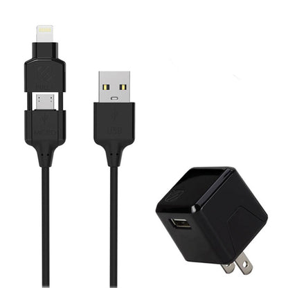 Scosche Wall Charger 1 Port USB-A 12W with Lightning/Micro USB MFI to USB-A 3ft Cable - Black