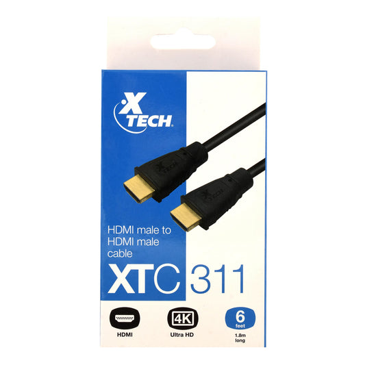 Xtech Xtech HDMI Cable Male to Male Gold Plated Contacts - 6ft - Black (UPC: 7983021671930)