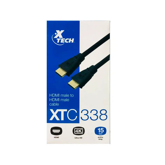 Xtech HDMI Cable Male to Male Gold Plated Contacts - 15ft - Black
