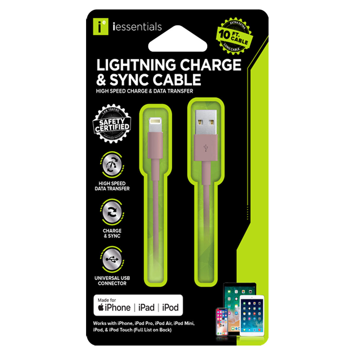 iEssentials iEssentials Charge & Sync Cable Lightning MFI to USB-A 10ft - Rose Gold (UPC: 7583021639840) – Image 2