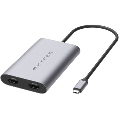 Hyper Hyper HDMI Dual 4K Monitor Adapter USB-C Universal HyperDrive - Connect 2 HDMI Monitors - Power Deliver Pass Through -