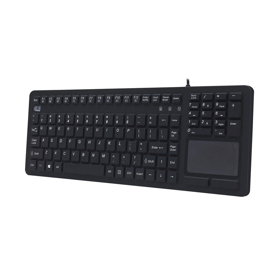 Adesso Adesso Keyboard Wired Antimicrobial Silicon with Touchpad - Water & Dust Proof - Illuminated Keyboard - Black (SKU: