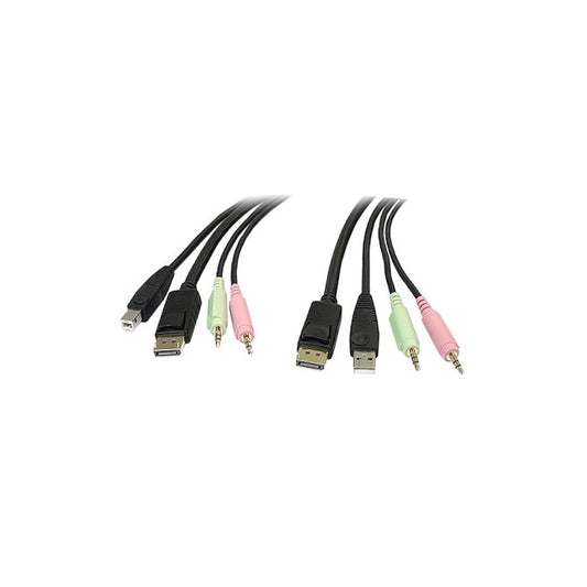 StarTech Cable 4-in-1 USB DisplayPort KVM Switch w/ Audio & Microphone 6ft - Black