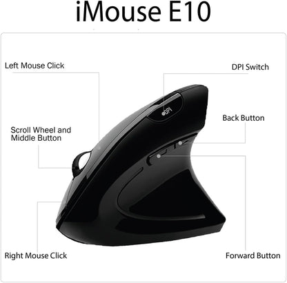 Adesso Mouse Wireless Vertical E10 6 Buttons up to 1600dpi Right Hand - Black
