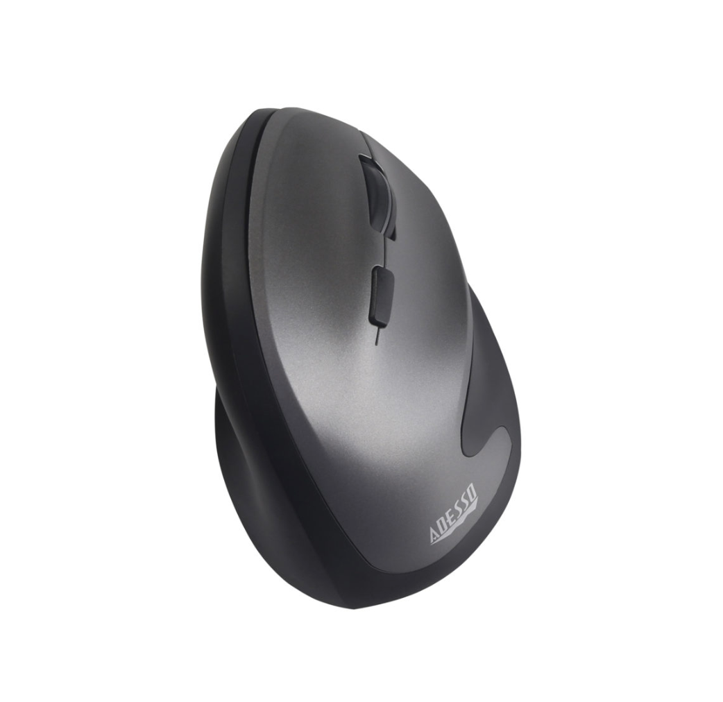 Adesso Adesso Mouse Wireless Vertical A20 Antimicrobial 6 Button up to 2400dpi Right Hand PC/Mac - Black & Silver