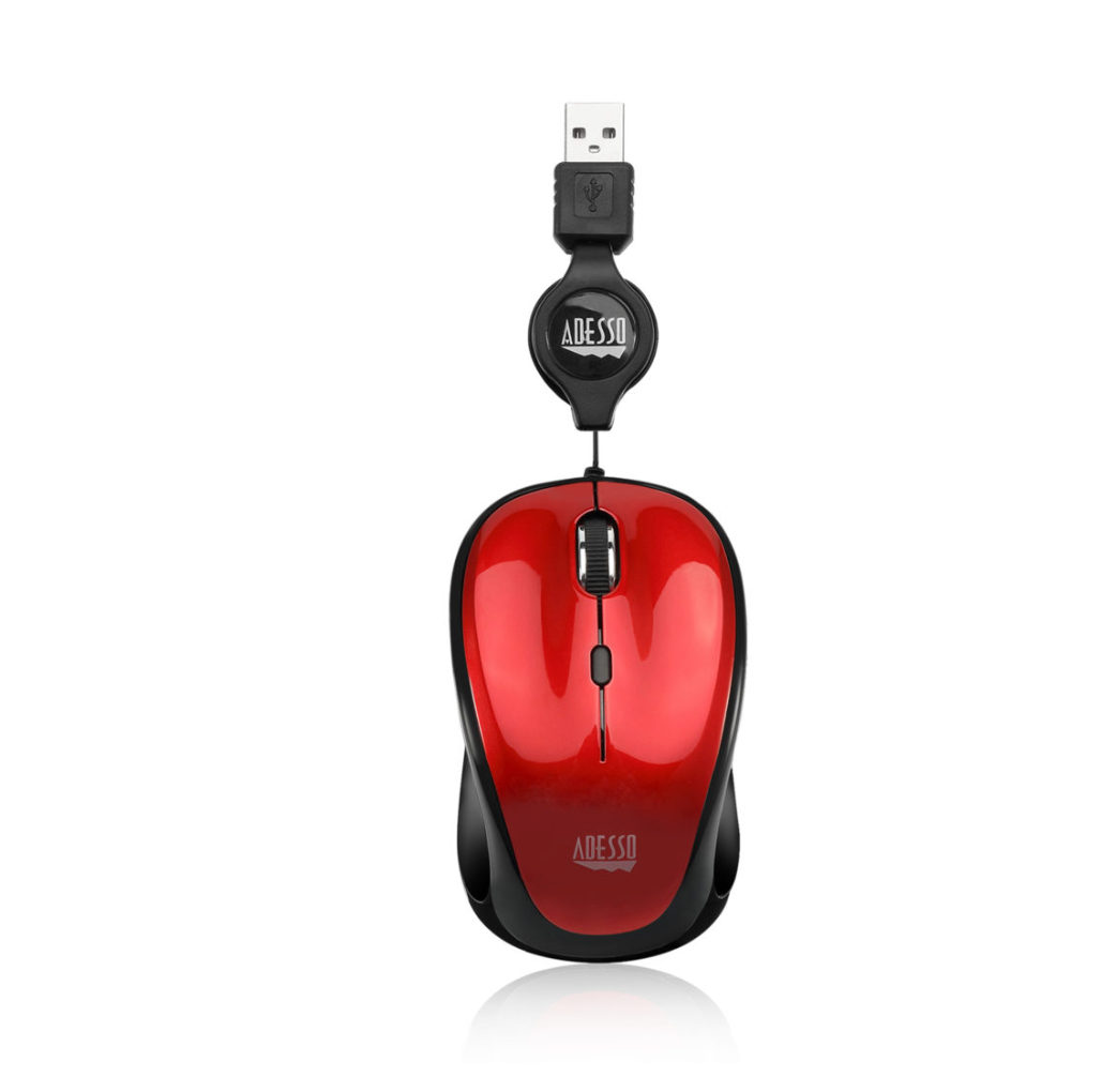 Adesso Adesso Mouse Wired Retractable Cord 2.5ft S8R 3 Button up to 1200dpi PC/Mac - Red (UPC: 783750009294) – Image 2