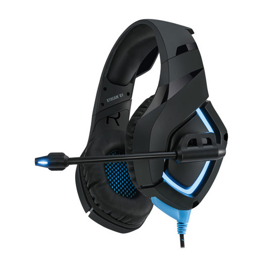Adesso Gaming Headset with Boom Mic Noise Cancelling 3.5mm Inline Volume Control LED Lighting PC/Console Compatible - Black