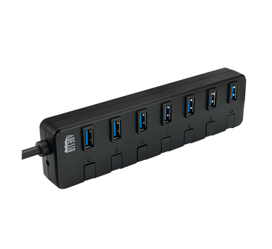 Adesso Adesso Hub 7 Port USB 3.0 Individual Power Switch & LED Indicator Lights Power Adapter Included  PC/Mac - Black