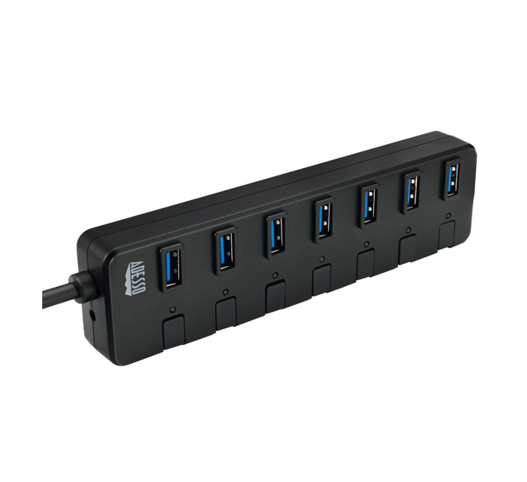 Adesso Adesso Hub 7 Port USB 3.0 Individual Power Switch & LED Indicator Lights Power Adapter Included PC/Mac - Black (SKU: