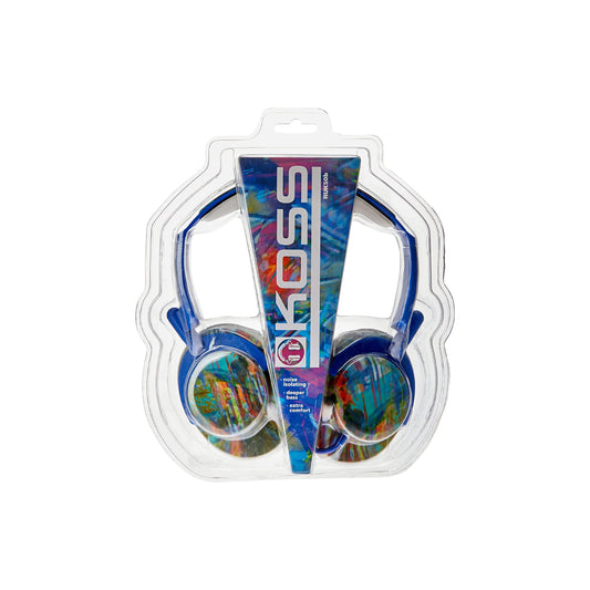 Koss Headphone Full Size Noise Isolating Deep Bass Extra Comfort Fold Flat Design Adjustable Padded Headband 3.5mm 4ft - Blue
