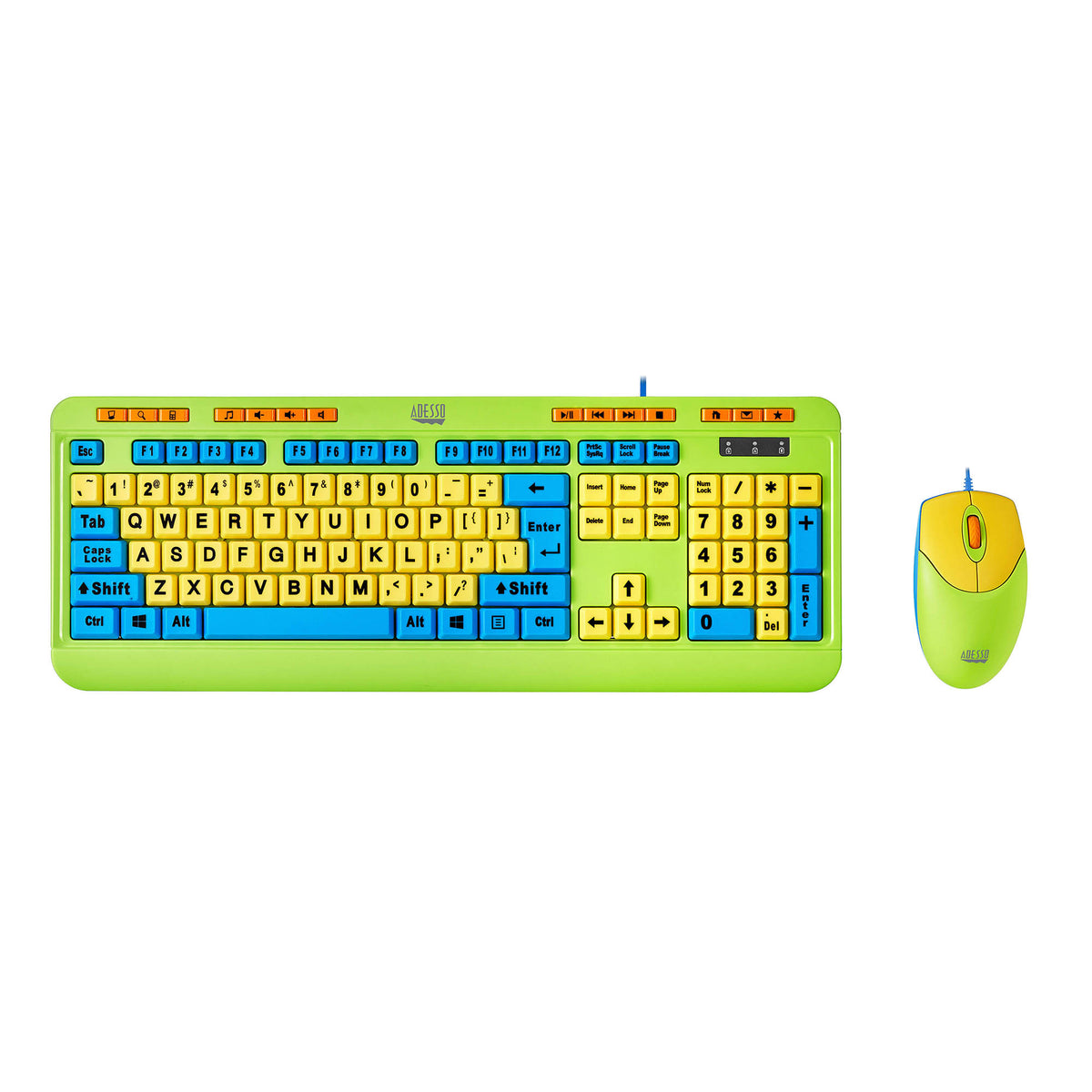 Adesso Adesso Keyboard & Mouse Combo Wired Antimicrobial Kids Large Print Colourful Set PC/Mac