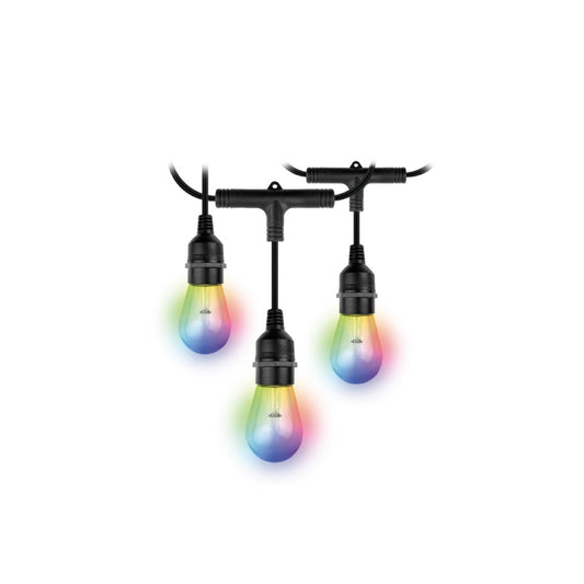 Nexxt Smart Home Outdoor Wifi LED String Lights 24 Bulbs 48ft Long IP65 White & RGB Dimmable Alexa & Google Connect up to 2 Strings - Black