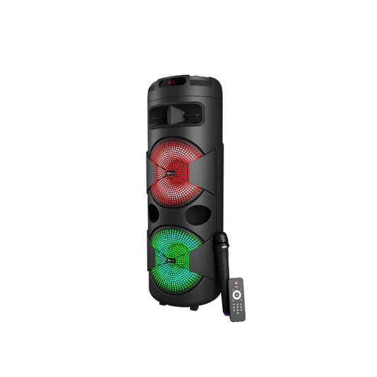 Klipxtreme Speaker Bluetooth Party MagBlaster 2000W Mega Bass 2x 8in Subwoofers & 1.5in Tweeter 3600mAh Rechargeable Battery LED Display with Wireless Microphone - Black