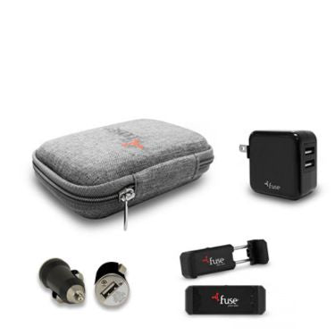 Fuse Fuse Travel Pack - Travel Pouch + Wall Charger 2 Port USB-A + Fuse Car Vent Clip Smartphone Holder + Car Charger 1 Amp