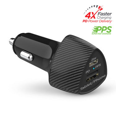 HyperGear HyperGear Car Charger 2 Port 25W USB-A (12W) USB-C (25W) PD PPS SpeedBoost - Black (UPC: 633755156199) – Image 2