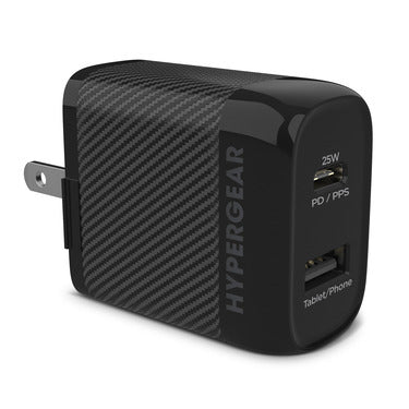 HyperGear HyperGear Wall Charger 2 Port USB-A (12W) USB-C (25W) PD PPS SpeedBoost - Black (UPC: 633755156250) – Image 5